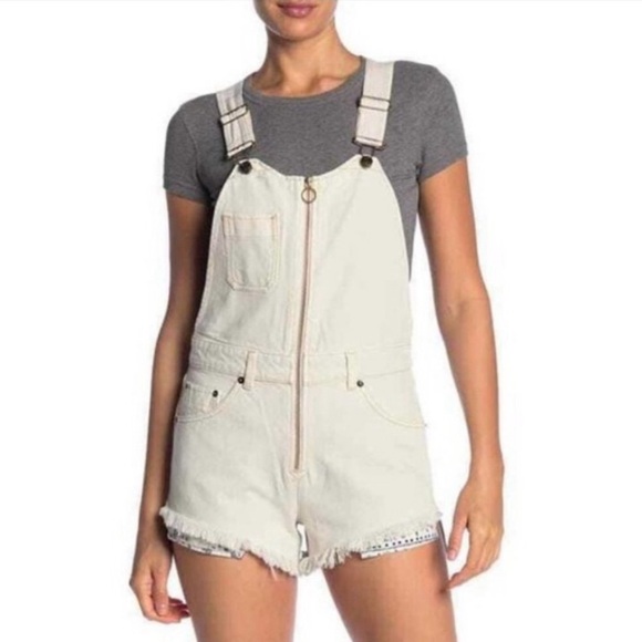 Free People White Denim Sunkissed Overalls size 8 - Picture 3 of 6